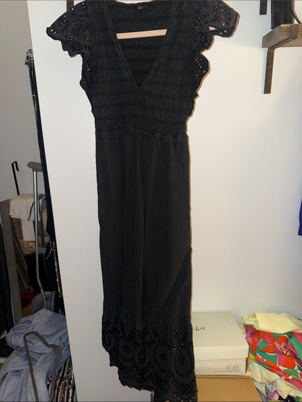 Rails Black Eyelet Flutter-Sleeve Maxi Dress